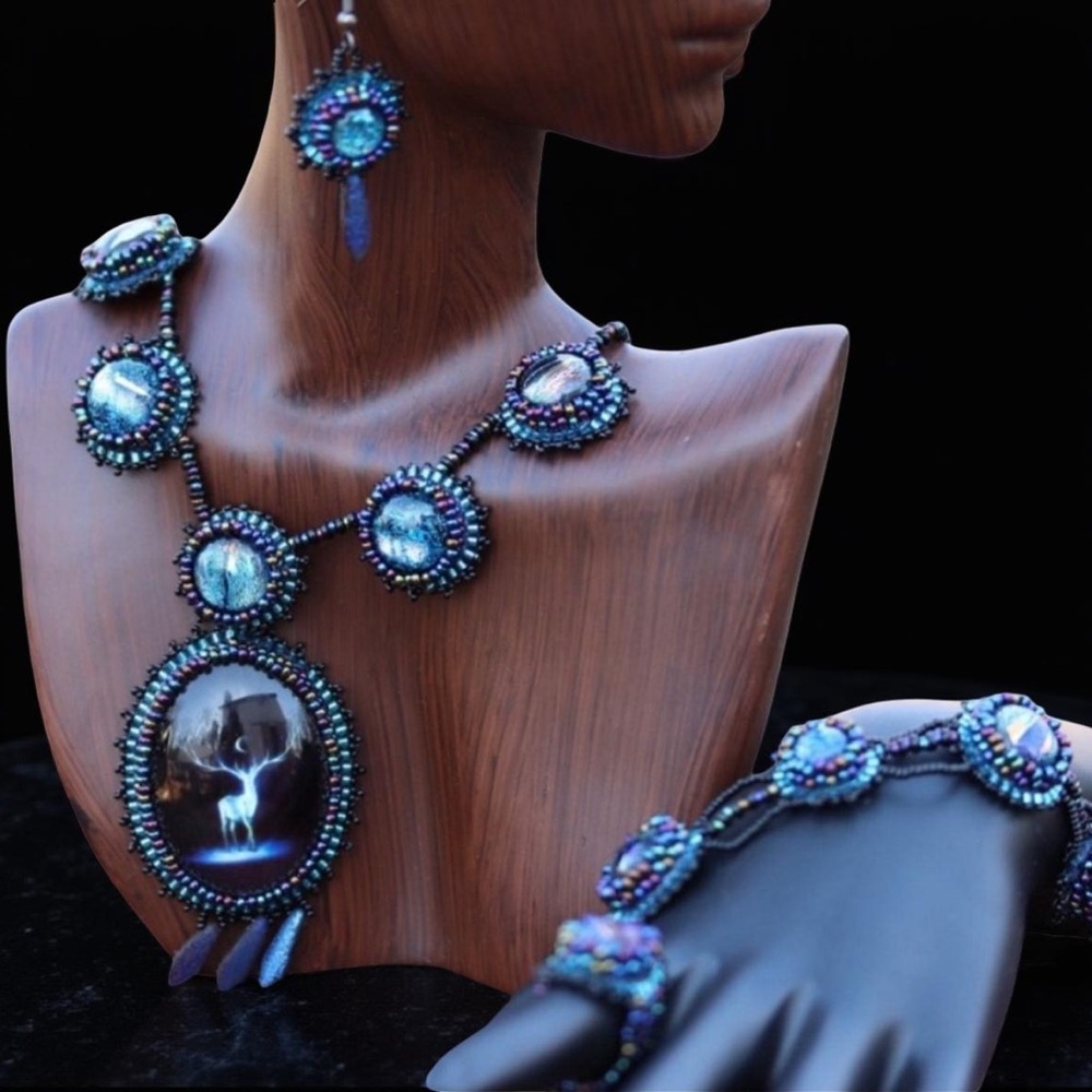 Handmade Bead Embroidered Artisan Jewelry Set